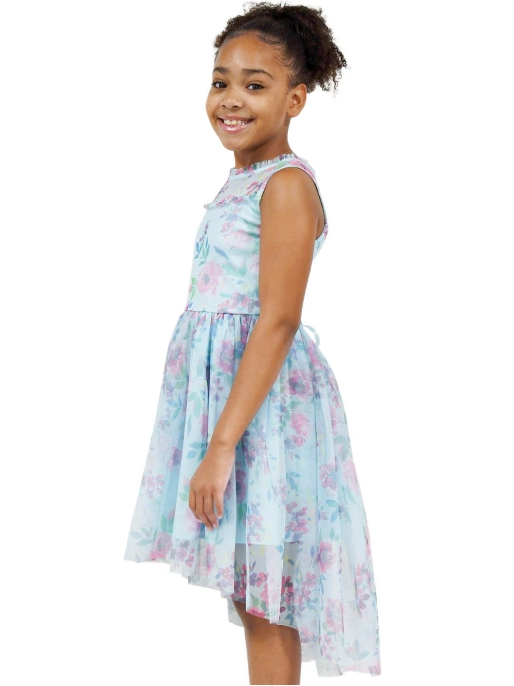 Zunie NWT Girls Light Blue Floral High-Low Party Dress 7/8